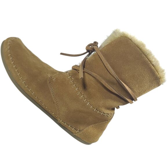 Toms Zahara Suede faux shearling bootie Women Sz Chestnut